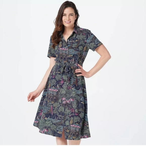qvc denim and company midi dresses Denim&Co | Dresses | Denim Company Qvc Womens Tropical Vacation Printed Midi  Shirt Dress